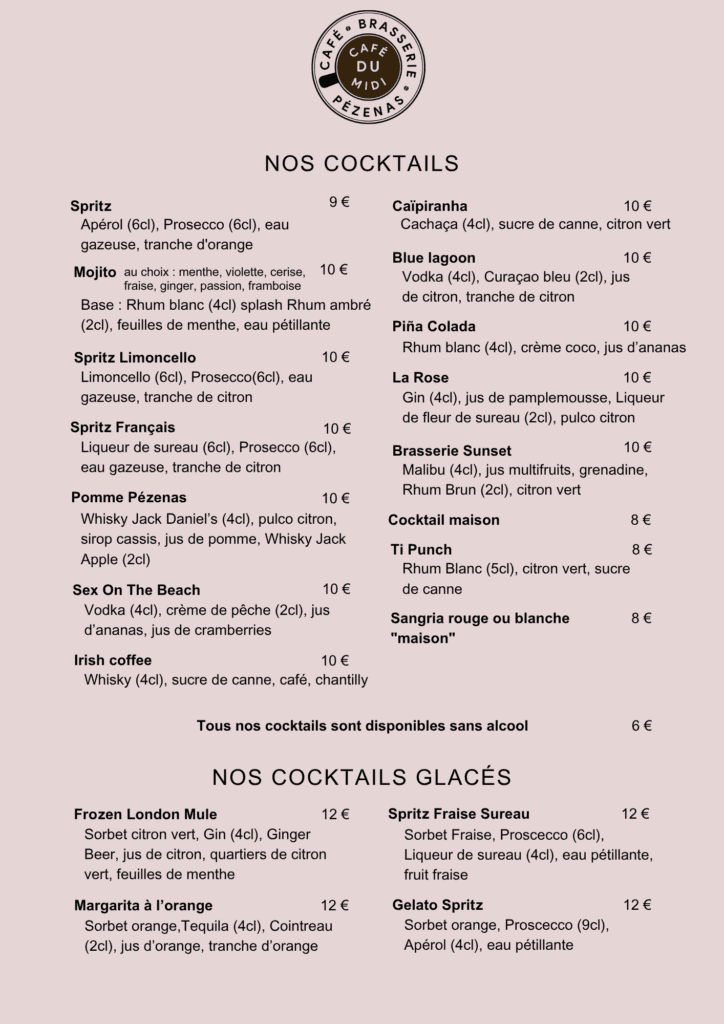 Tous nos cocktails et mocktails