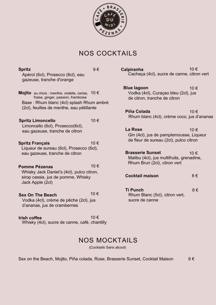 Tous nos cocktails et mocktails
